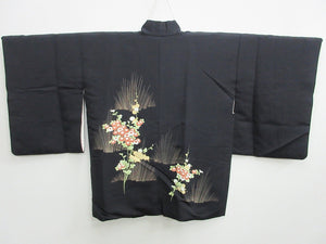 Haori Jacket Vintage(1950-1980) Black Flower Silk mix #7721K1