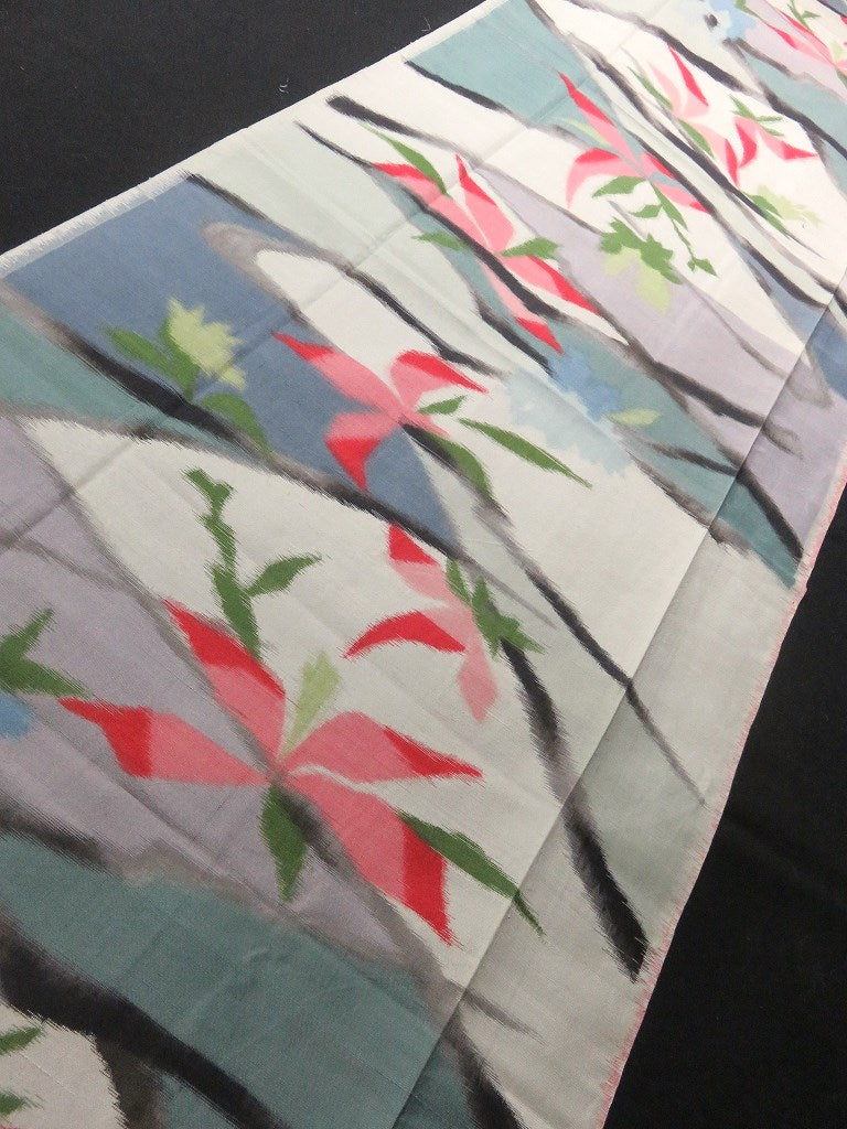 BCF#2889 Silk Kimono Fabric Vintage(1920-1950) Meisen Cream White 59.1x11.8in(150x30cm)