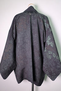 Haori Jacket Vintage(1950-1980) Black Silver Flower Silk #8590G3