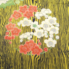 Load image into Gallery viewer, KK1207B5 Silk Kimono Fabric Vintage(1920-1950) Peony Ume Camellia Yellow Black 50.0x12.2in(127x31cm)

