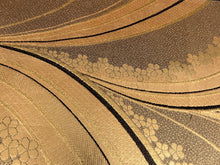 Load image into Gallery viewer, BB8262AB Silk Obi Fabric Vintage(1950-1980) Flower Gold Black 66.1x11.8in(168x30cm)
