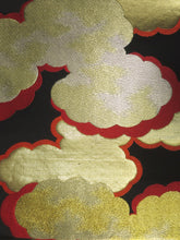 Load image into Gallery viewer, Fukuro Obi Black Gold Red Cloud Silk BB2W1
