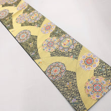 Load image into Gallery viewer, Fukuro Obi Vintage(1950-1980) Black Gold Flower Silk BB171V1
