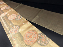 Load image into Gallery viewer, Fukuro Obi Gold Butterfly Silk BB128W8
