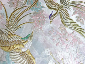 BB8242AA Silk Obi Fabric Vintage(1950-1980) Phoenix Silver Gold 112.2x12.2in(285x31cm)