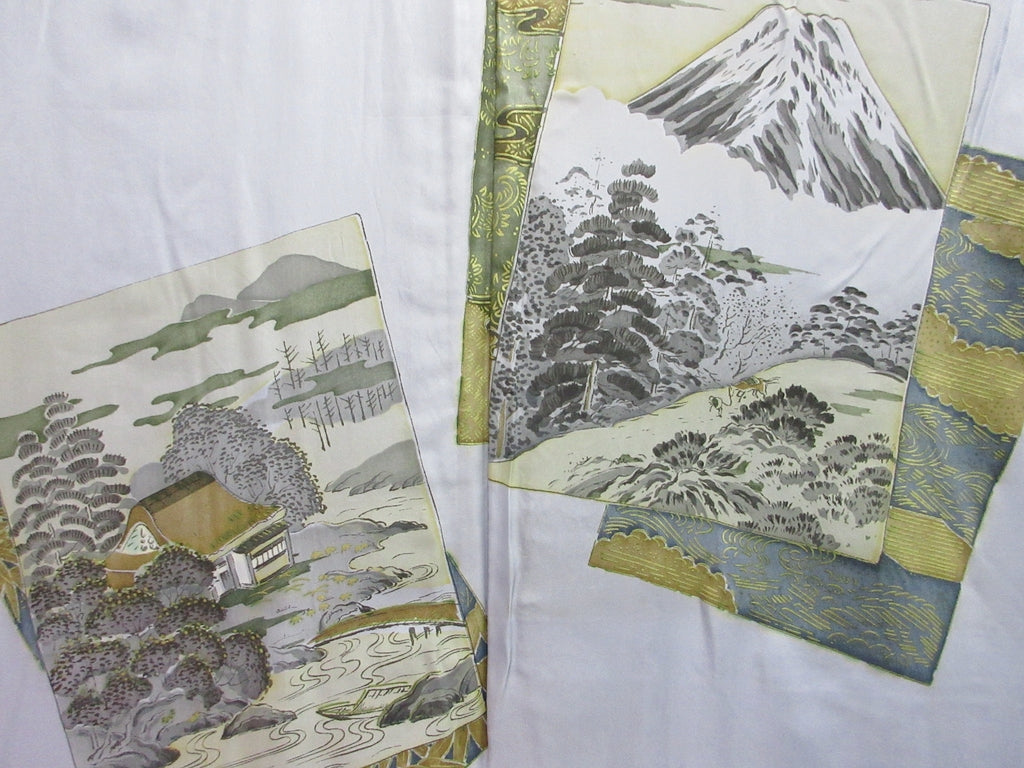 Men's Haori Vintage(1950-1980) Black Dark Blue Ukiyoe Ohshima Silk #7991N1