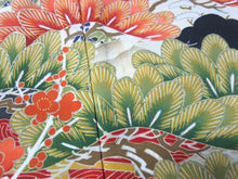 Load image into Gallery viewer, BCF#2898 Silk Tomesode Fabric Vintage(1920-1950) Chrysanthemum Plum Blossom Temple Black 43.3x14.2in(110x36cm)
