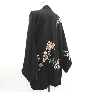 Haori Jacket Vintage(1950-1980) Black Chrysanthemum Silk #9269E5