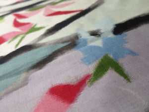 MKF#128 Silk Kimono Fabric Vintage(1920-1950) Meisen Wave Off whilte 59.8x12.6in(152x32cm)