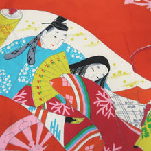 Load image into Gallery viewer, KK1191B4 Rayon Kimono Fabric Vintage(1950-1980) Heian Princess Vermillion 53.1x26.8in(135x68cm)
