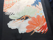 Load image into Gallery viewer, BCF#2745 Silk Tomesode Fabric Vintage(1920-1950) Crane Birds Red Black 110cm (43.3in)
