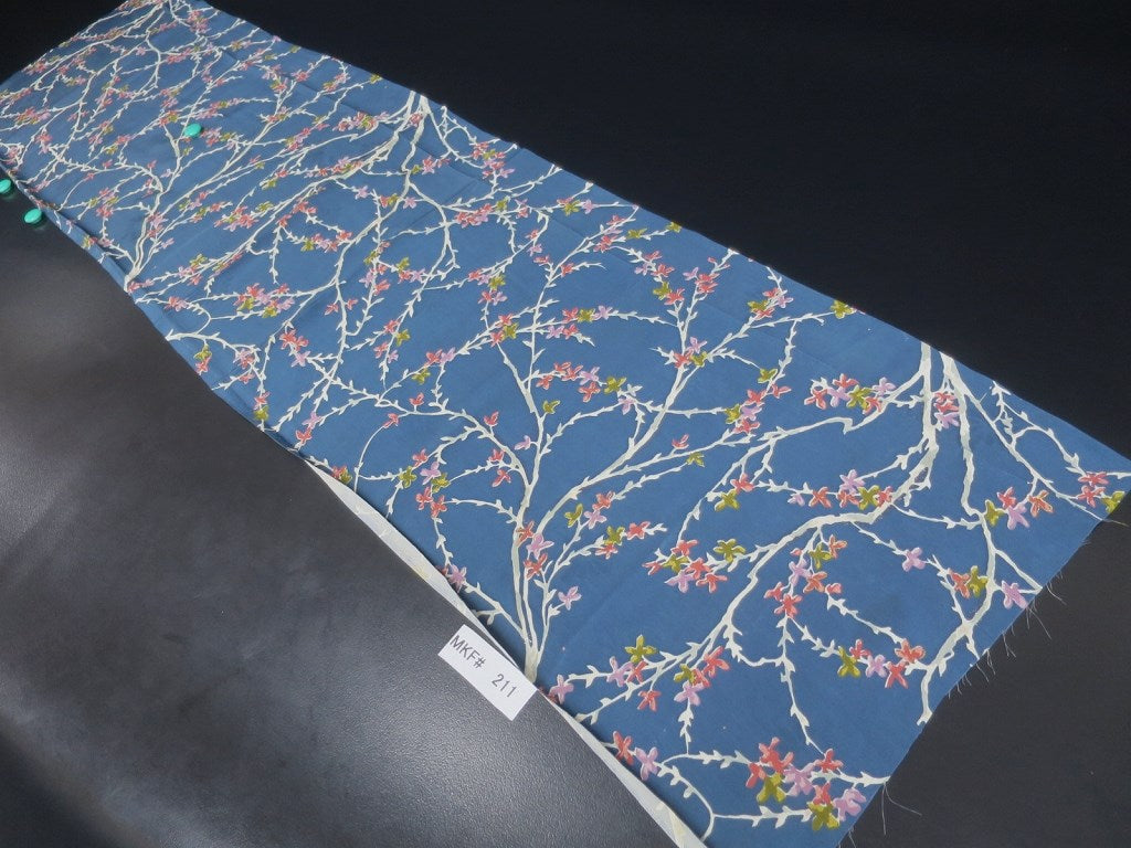 MKF#211 Silk Kimono Fabric Vintage(1950-1980) Branch Blue 50.4x12.6in(128x32cm)