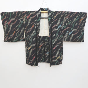 Haori Jacket Vintage(1950-1980) Black Gold Green Abstract art Silk #9530H2