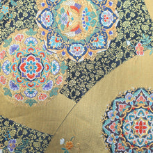 Load image into Gallery viewer, Fukuro Obi Vintage(1950-1980) Black Gold Flower Silk BB171V1
