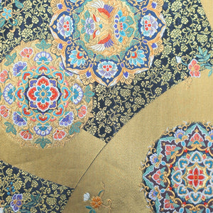 Fukuro Obi Vintage(1950-1980) Black Gold Flower Silk BB171V1