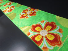 Load image into Gallery viewer, Fukuro Obi Vintage(1950-1980) Green Gold Chrysanthemum Silk BB25W2
