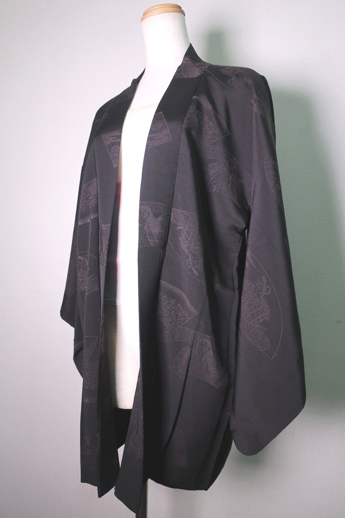 Haori Jacket Vintage(1950-1980) Black Heian Princess Silk #8683J1