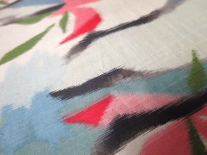 MKF#128 Silk Kimono Fabric Vintage(1920-1950) Meisen Wave Off whilte 59.8x12.6in(152x32cm)