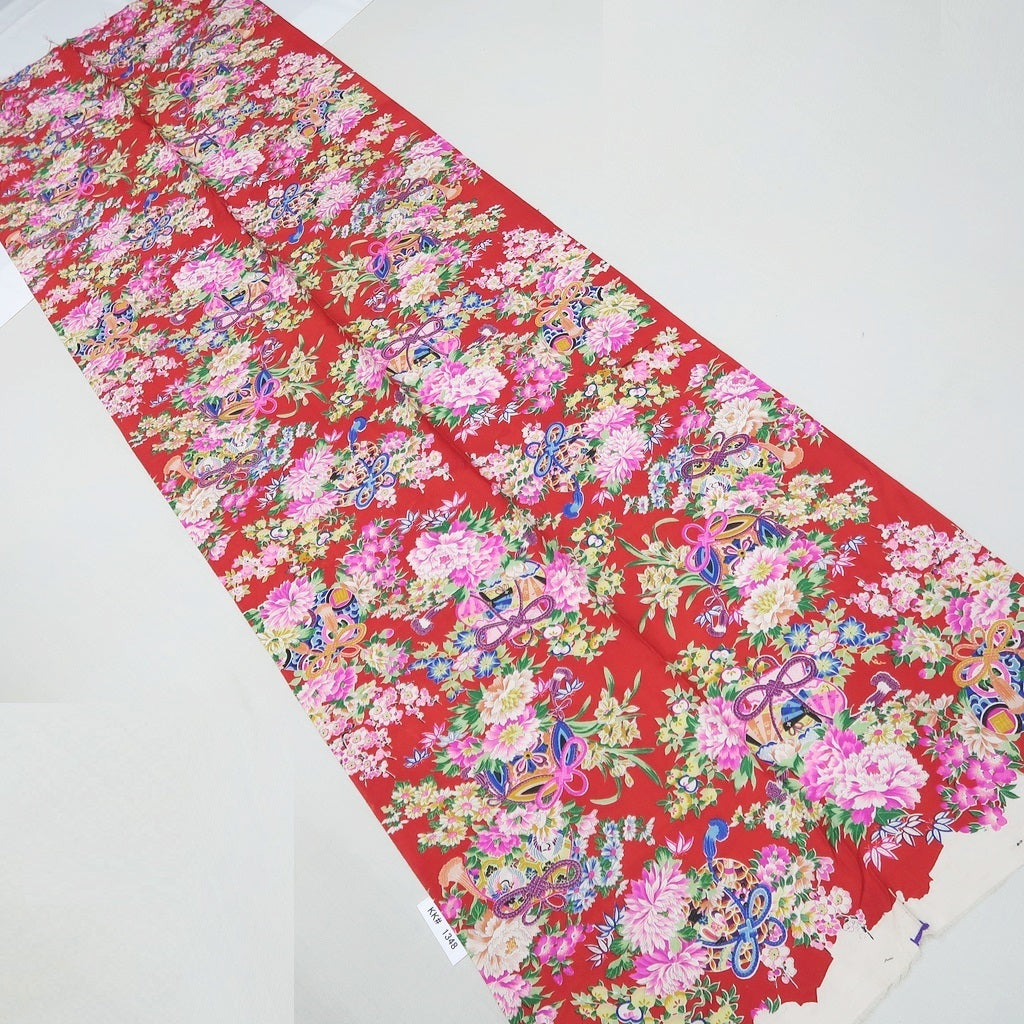 KK1348B7 Silk Kimono Fabric Vintage(1920-1950) Peony Red 90.6x27.6in(230x70cm)