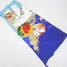 Load image into Gallery viewer, KK1280B5 Silk Kimono Fabric Vintage(1950-1980) Embroidery Crane Birds Blue 46.5x15.4in(118x39cm)
