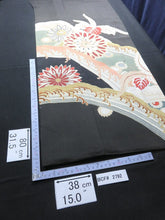 Load image into Gallery viewer, BCF#2792 Silk Tomesode Fabric Vintage(1920-1950) Wave Chrysanthemum Black 31.5x15.0in(80x38cm)
