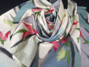 MKF#128 Silk Kimono Fabric Vintage(1920-1950) Meisen Wave Off whilte 59.8x12.6in(152x32cm)