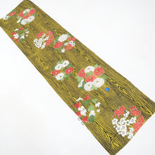 Load image into Gallery viewer, KK1208B5 Silk Kimono Fabric Vintage(1920-1950) Peony Ume Camellia Yellow Black 50.4x12.2in(128x31cm)
