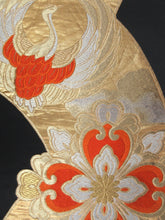 Load image into Gallery viewer, Fukuro Obi Vintage(1950-1980) Black Gold Crane Birds Silk BB108W7
