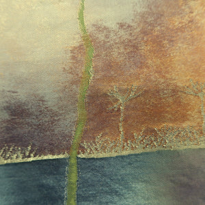 Fukuro Obi Vintage(1950-1980) Gold Brown Kareki Withered tree Landscape Silk BB249V4