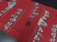 Load image into Gallery viewer, KK828A7 Cotton Kimono Fabric Vintage(1950-1980) Samurai Dark Red 39.4x11.8in(100x30cm)
