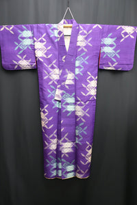 Kimono Vintage(1920-1950) Purple Hanashippou Meisen Silk #8613G5