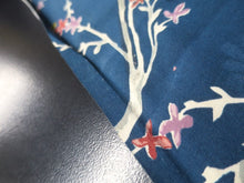 Load image into Gallery viewer, MKF#211 Silk Kimono Fabric Vintage(1950-1980) Branch Blue 50.4x12.6in(128x32cm)
