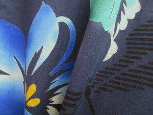 Yukata Bluish Slate Black Dragonfly Tall Cotton #8167B2