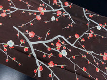 Load image into Gallery viewer, FF2604A Silk Kimono Fabric Vintage(1950-1980) Plum Blossom Dark Brown 59.8x12.6in(152x32cm)

