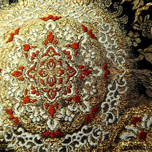 Fukuro Obi Black Gold Birds Flower Silk BB236V4