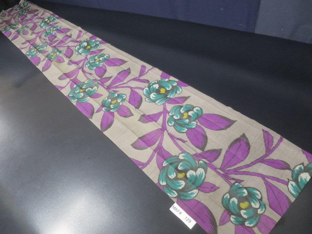 MKF#129 Silk Kimono Fabric Vintage(1920-1950) Meisen Flower Gray Purple 84.6x12.6in(215x32cm)