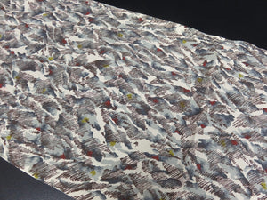 FF2495B Silk Kimono Fabric Vintage(1950-1980) Abstract Art Gray 41.3x11.8in(105x30cm)