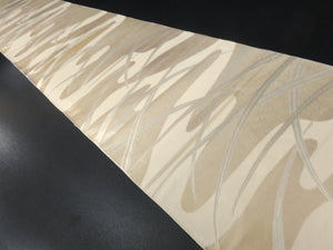 BB8312AE Silk Obi Fabric Vintage(1950-1980) Abstrast Leaf Gold Silver 107.5x12.2in(273x31cm)