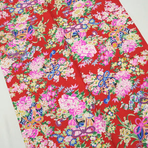KK1348B7 Silk Kimono Fabric Vintage(1920-1950) Peony Red 90.6x27.6in(230x70cm)