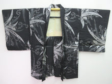 Load image into Gallery viewer, Haori Jacket Vintage(1950-1980) Black Silver Leaf Silk #7992N1
