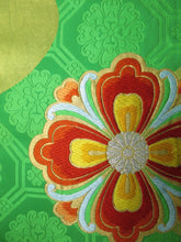 Load image into Gallery viewer, Fukuro Obi Vintage(1950-1980) Green Gold Chrysanthemum Silk BB25W2
