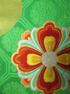 Fukuro Obi Vintage(1950-1980) Green Gold Chrysanthemum Silk BB25W2