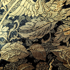 Fukuro Obi Black Gold Birds Flower Silk BB236V4