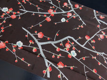 Load image into Gallery viewer, FF2604A Silk Kimono Fabric Vintage(1950-1980) Plum Blossom Dark Brown 59.8x12.6in(152x32cm)
