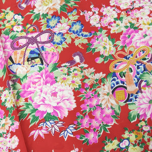 KK1348B7 Silk Kimono Fabric Vintage(1920-1950) Peony Red 90.6x27.6in(230x70cm)