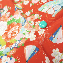 Load image into Gallery viewer, KK1320B6 Silk Kimono Fabric Vintage(1920-1950) Peony Ume Red 65.0x27.2in(165x69cm)
