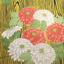 Load image into Gallery viewer, KK1208B5 Silk Kimono Fabric Vintage(1920-1950) Peony Ume Camellia Yellow Black 50.4x12.2in(128x31cm)
