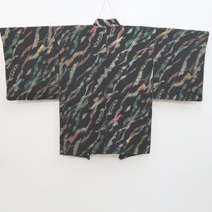 Haori Jacket Vintage(1950-1980) Black Gold Green Abstract art Silk #9530H2