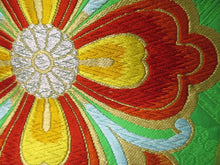 Load image into Gallery viewer, Fukuro Obi Vintage(1950-1980) Green Gold Chrysanthemum Silk BB25W2

