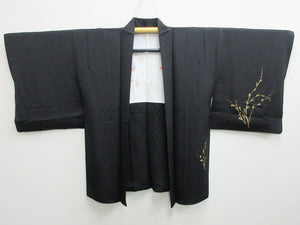Haori Jacket Vintage(1950-1980) Black Gold Salix gracilistyla Nekoyanagi Silk #7822L1